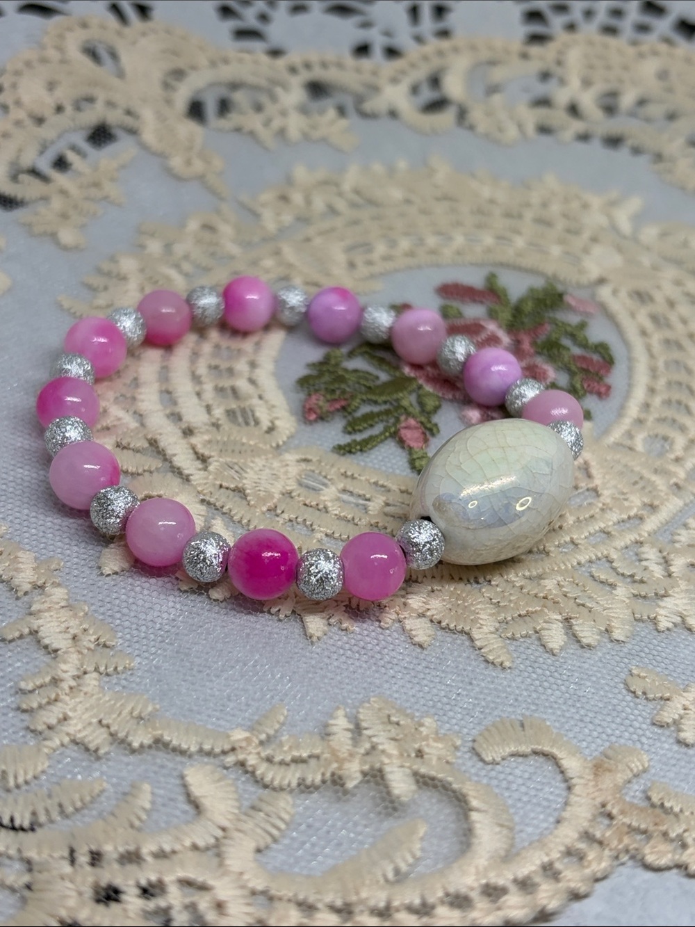 PINK JADE Romantic Bracelet French Countryside Rustic Luxe Boho - Picture 4 of 5